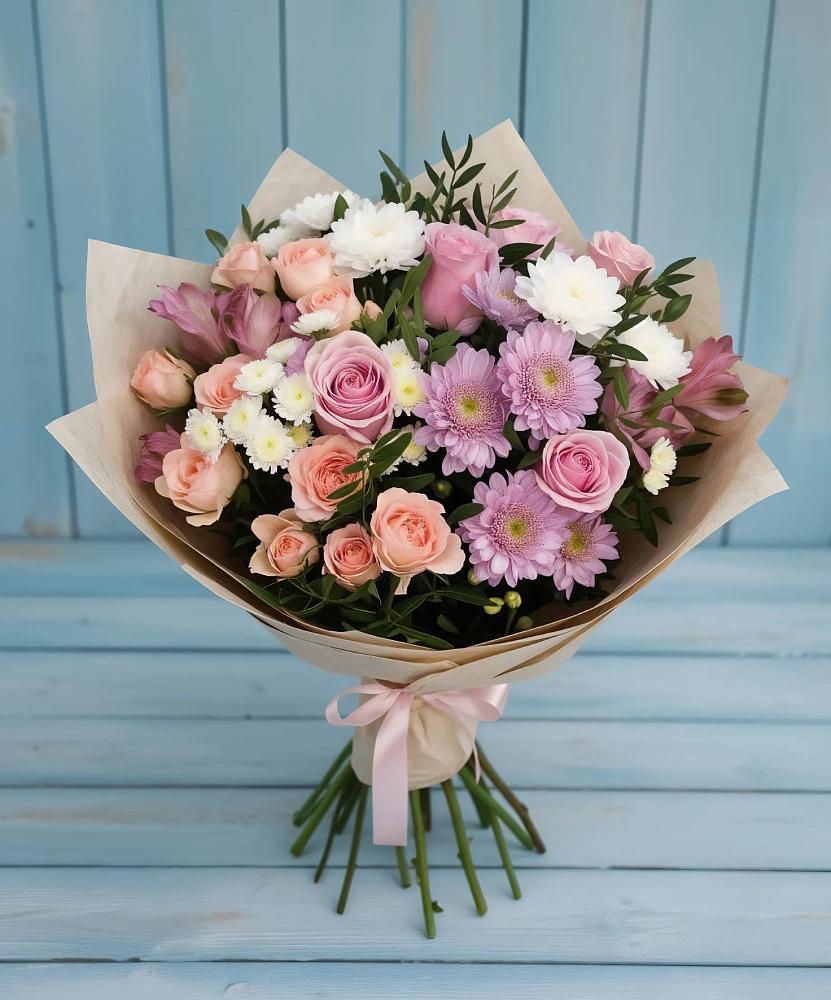 Букет цветов из: Хризантемы, Розы и Альстромерии в Нестерове