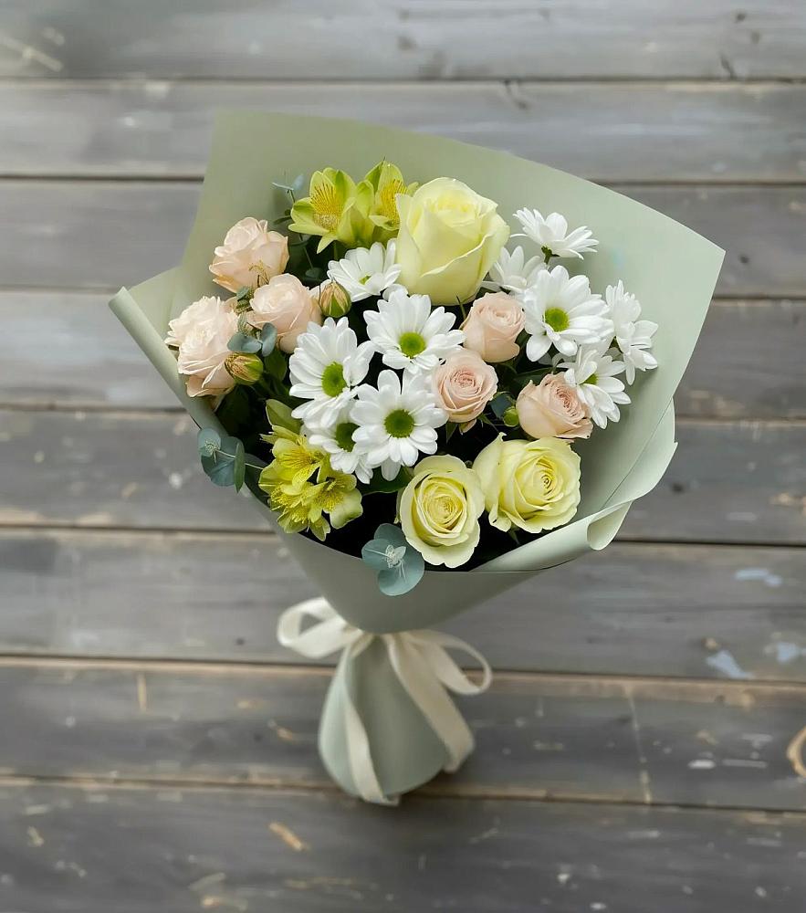 Букет цветов из: Альстромерии, Розы и Хризантемы в Нестерове