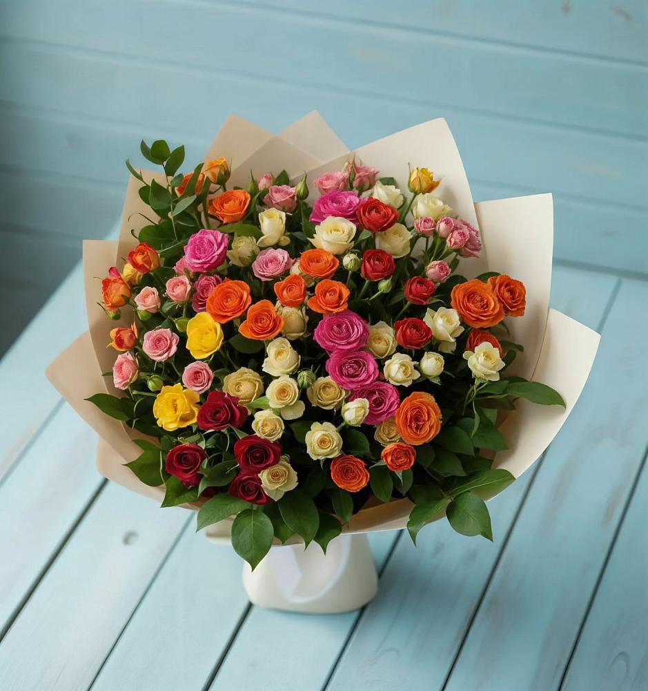 Букет Микс из разноцветных кустовых роз в Нестерове